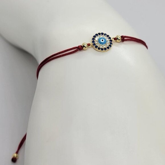 Sterling SIlver 925 Blue Evil Eye Design with adjustable Bracelet - Picture 3 of 4